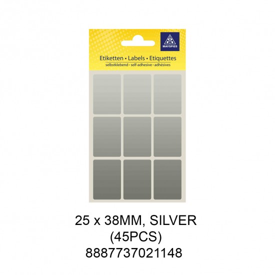 MAYSPIES MS-25X38MM COLOUR LABEL / 5 SHEETS/PKT / 45PCS / 25X38MM SILVER